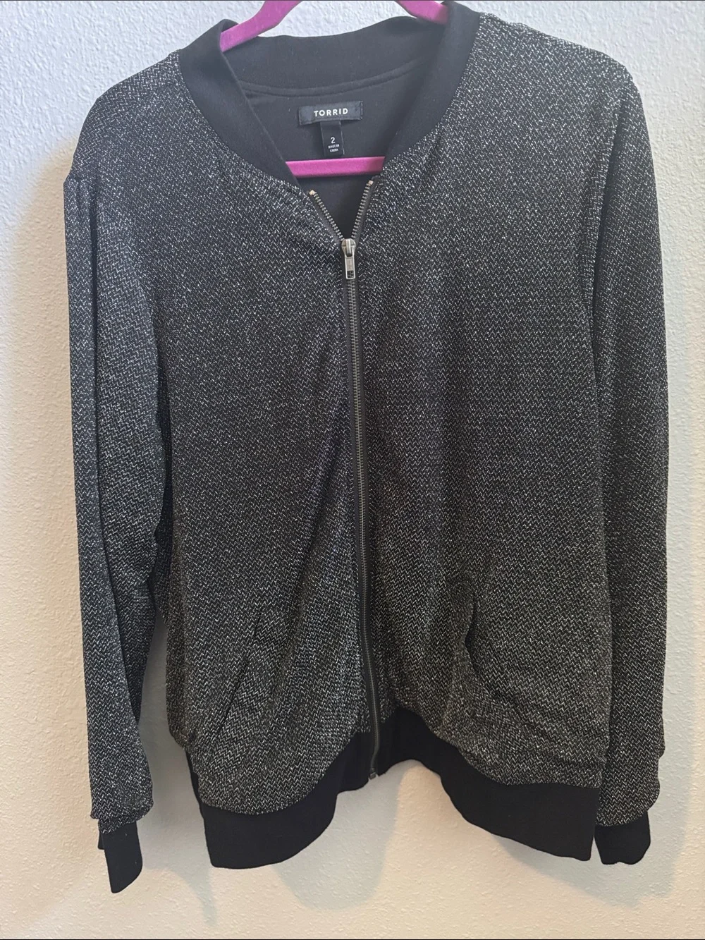 EUC torrid Black Metallic Bomber Jacket Size 2X